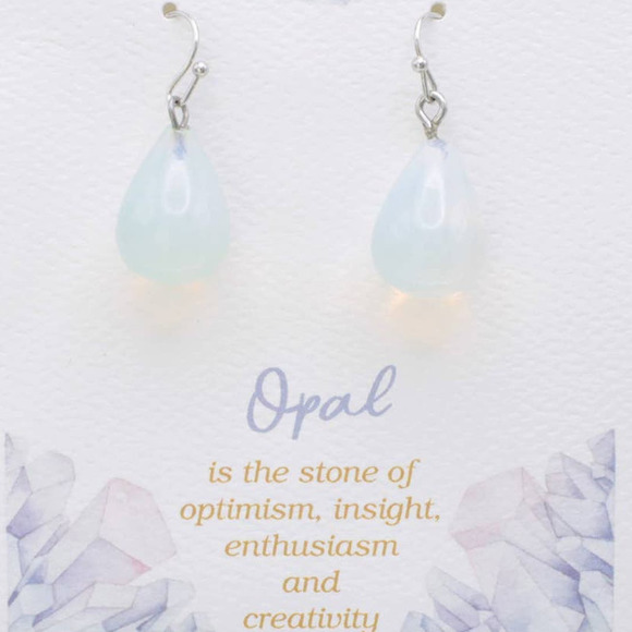 Just a Drop Opal Stone Teardrop Earrings - Picture 1 of 2